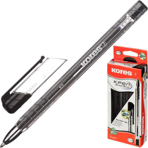 Ручка шариковая KORES K11 черная, масл. чернила semi-gel (экстра мягкие), 0,7мм, трехгран. корпус