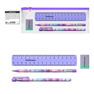 Набор в zip-пакете ErichKrause® Magic Rhombs(4 предмета: ручка, карандаш, линейка, ластик.)54539