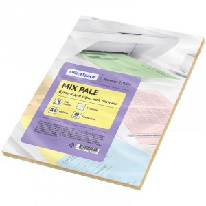 Бумага  Цветная А4, Pale mix, 5цв, OfficeSpace, 80 гр, 100л 245186