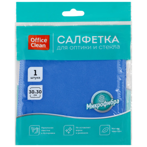 Хоз Салфетка, унив. микрофибра+полир. микрофибра д/стекол, OfficeClean, 30х30см синяя 320869