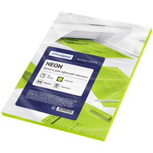 Бумага  Цветная А4, зеленая neon OfficeSpace, 80 гр, 50л, 245194
