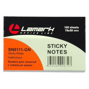 Бумага для заметок LAMARK, 50 х 76мм, зеленая, 100л, SN1111-GN
