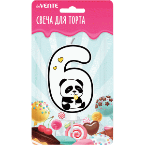 Свеча для торта с держателем Панда "Цифра 6" 9см блистер 9060117