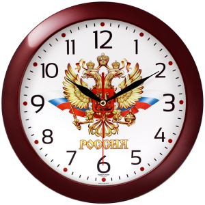 Часы настенные Troyka 11131176, круглые, плавный ход ,бордовая рамка