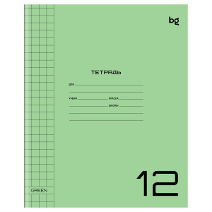 Тетрадь 12л, А5, блок офсет, пластик. обложка, КРУПНАЯ клетка, BG "UniTone. Green" Т5ск12_пл 57703