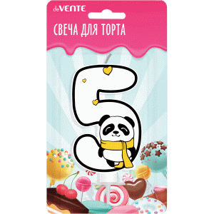 Свеча для торта с держателем Панда "Цифра 5" 9см блистер 9060116