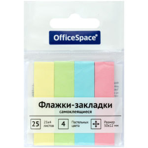 Блок-кубик OfficeSpace, 50х12мм, закладка, 4цв*25л., пастел. 21801