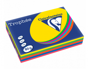 Бумага Цветная CLAIREFONTAINE, 80 г/кв.м, А4 (500л), микс неон 5 цветов , Франция, 1704SC 
