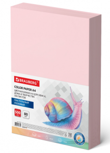 Бумага Цветная BRAUBERG, 80 г/кв.м, А4 (500л), пастель розовый 115219