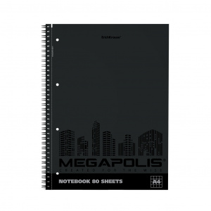 Тетрадь 80л, А4, офсет,  обл. лакир. карт., "MEGAPOLIS", клетка, на спирали, 49810