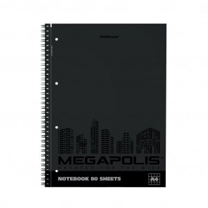 Тетрадь 80л, А4, офсет,  обл. лакир. карт., "MEGAPOLIS", клетка, на спирали, 49810
