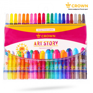 Карандаши восковые Crown "ArtStory", 20цв., выкручивающийся стержень, ТР-2000