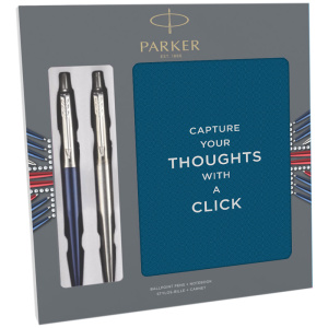 Набор PARKER: ручки шариковые "Jotter Waterloo Blue CT" и "Stainless Steel CT" и зап. кн., подар.уп.