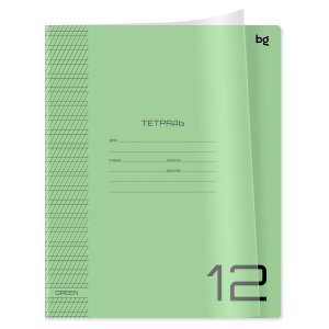 Тетрадь 12л, А5, офсет, пласт. обл., частая косая линейка, BG "UniTone. Green" Т5ск12_пл 08901