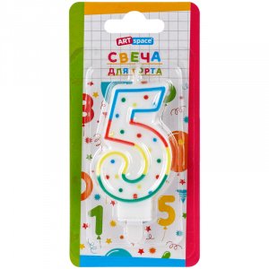 Свеча для торта с держателем ArtSpace "Цифра 5" 8,5 см блистер 26611