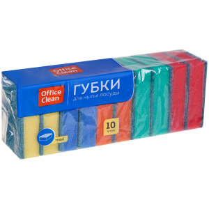 Хоз Губка для посуды, OfficeClean "Maxi" ,поролон с абразивным слоем, 9*6,5*2,7см, 10шт./уп. 248561