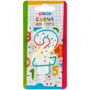 Свеча для торта с держателем ArtSpace "Цифра 2" 8,5 см блистер 26605