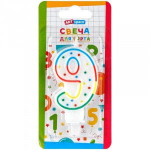 Свеча для торта с держателем ArtSpace "Цифра 9" 8,5 см блистер 26619