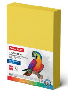 Бумага Цветная BRAUBERG, 80 г/кв.м, А4 (500л), интенсив желтый 115216