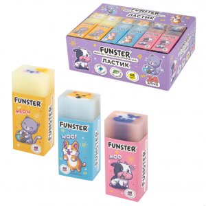 Ластик FUNSTER (ФАНСТЕР) "PETS", 50х21х16 мм, прямоугольный, ПВХ, ассорти, 272725 