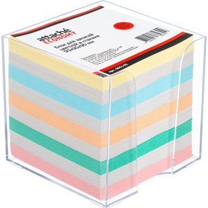 Блок для записей в пластиковом боксе 9х9х9, цветной с белым 65-80г/777254