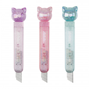 Нож канцелярский 9мм MESHU "Crystal Kitten", блистер, европодвес, ассорти MS_64840