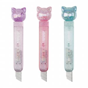 Нож канцелярский 9мм MESHU "Crystal Kitten", блистер, европодвес, ассорти MS_64840