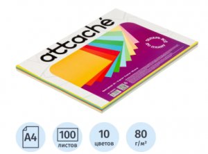 Бумага  Цветная А4, mix, 10цв Attache Multicolor, 80 гр, 100л, 2322074