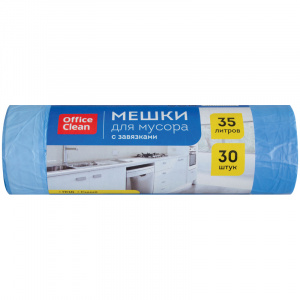Пакеты для мусора 35л, 48х52, 13мкр, с завязками, 30шт./рулон, 243960