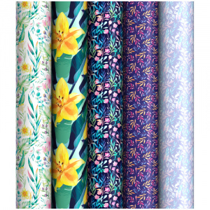 Подарочная упаковка,  Floral, 70х100см, 1л., 65г/м2, ассорти 5 дизайнов ,288038, 21806