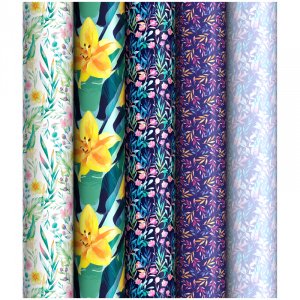 Подарочная упаковка,  Floral, 70х100см, 1л., 65г/м2, ассорти 5 дизайнов ,288038, 21806