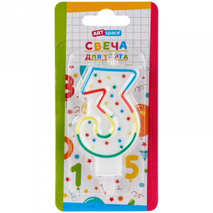 Свеча для торта с держателем ArtSpace "Цифра 3" 8,5 см блистер 26607