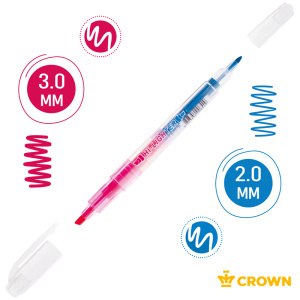 Маркер выделитель текста Crown "Multi Hi-Lighter Twin" 3/2мм двухстороний , розовый/голубой H2-1000