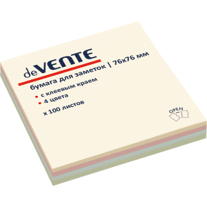 Бумага для заметок deVENTE, 76 х 76мм, 4 пастель. цвета., 100л, 2010702