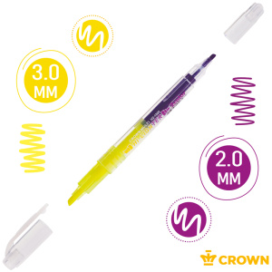 Маркер выделитель текста Crown "Multi Hi-Lighter Twin" 3/2мм двухстороний , желт/фиолетовый H2-1000