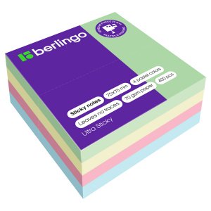Бумага для заметок , 75 х 75мм, Berlingo "Ultra Sticky" 4 пастел. цвет., 400л, LSn_40001
