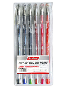 Ручка гелевая Berlingo (набор 6цв.) 0,5мм., в пластиковом пенале, GS2924