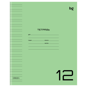 Тетрадь 12л, А5, блок офсет, узкая линейка ,BG "UniTone. Green",пластик. прозр. облож Т5ск12_пл57704