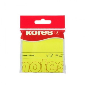 Бумага для заметок KORES, 75 х 75мм, неон желтая, 100л, 330460