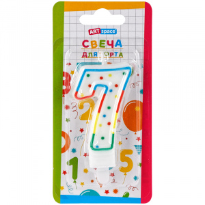 Свеча для торта с держателем ArtSpace "Цифра 7" 8,5 см блистер 26615