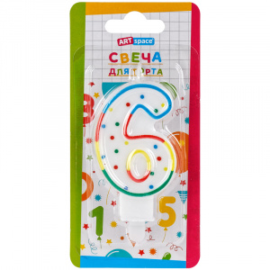 Свеча для торта с держателем ArtSpace "Цифра 6" 8,5 см блистер 26613