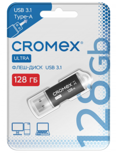 Флэш-драйв 128GB CROMEX (КРОМЕКС) Ultra USB 3.1, металлический корпус, черный, 514165