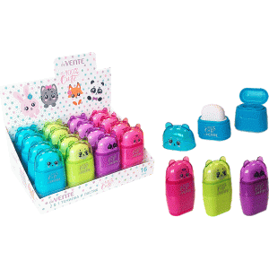 Точилка Cute deVENTE "2 в 1" одно отверстие+ластик, с контейнером, ассорти, 8031000