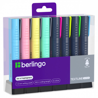 Маркер выделитель текста набор 8 цвет., Berlingo "Textline HLP, плоский корпус, клиновидный, T7540