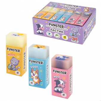 Ластик FUNSTER (ФАНСТЕР) "PETS", 50х21х16 мм, прямоугольный, ПВХ, ассорти, 272725 