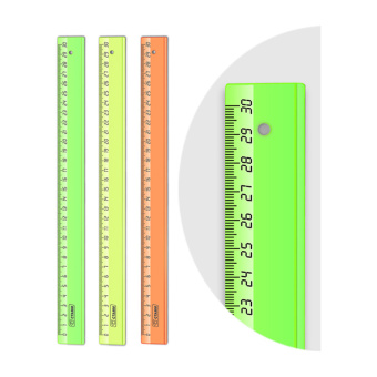 Линейка 30см прозрачная, флюор. цвета, Россия