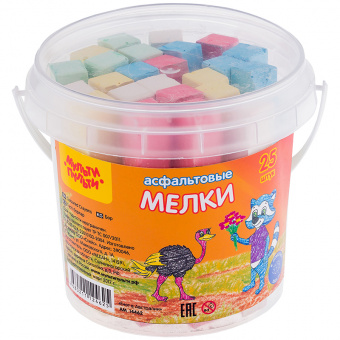 Мел школьный цветной, набор 25 шт. в пласт. ведре, прямоугольный, Мульти-Пульти, АМ_14462