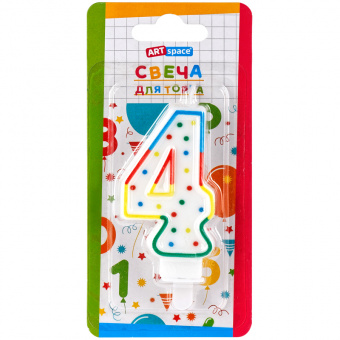 Свеча для торта с держателем ArtSpace "Цифра 4" 8,5 см блистер 26609