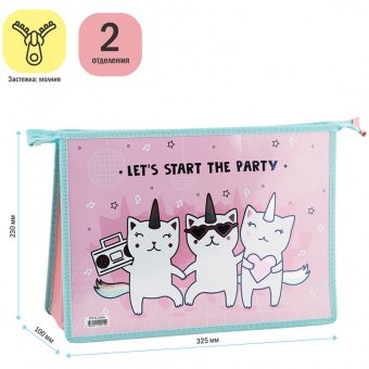 Папка для тетрадей, А4 , Party ,2 отделения, на молнии, ПТР-22_42244