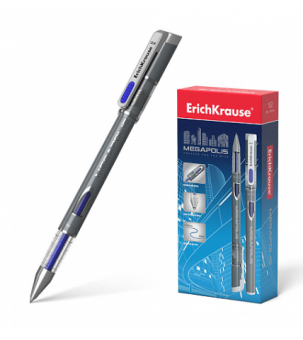 Ручка гелевая Erich Krause "Megapolis gel", синяя, серый корпус,0,5мм, EK 92